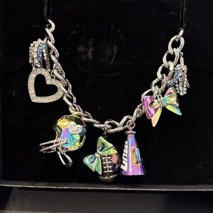 Betsy Johnson Silver Necklace with Colorful Cheerleading and Football Charms